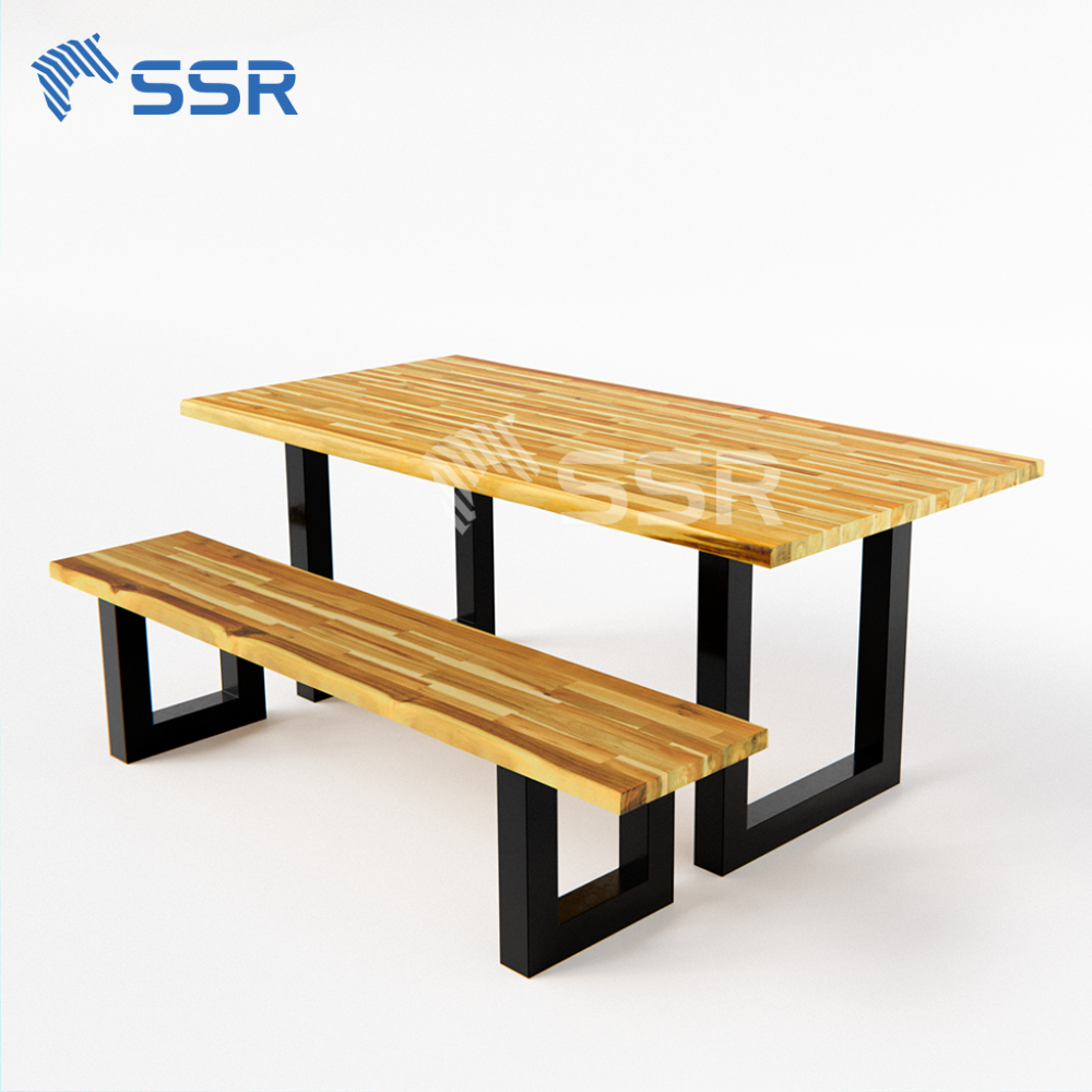 Acacia Wood FJ Tabletop Dining Set with Metal Legs