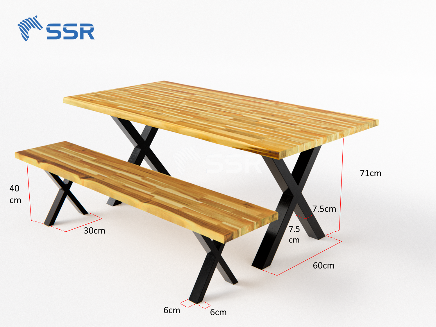 Acacia Wood FJ Tabletop Dining Sets with Metal Leg