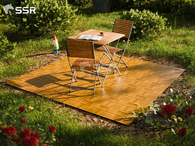 Brown 12 - Slat Acacia Wood Decking Tiles