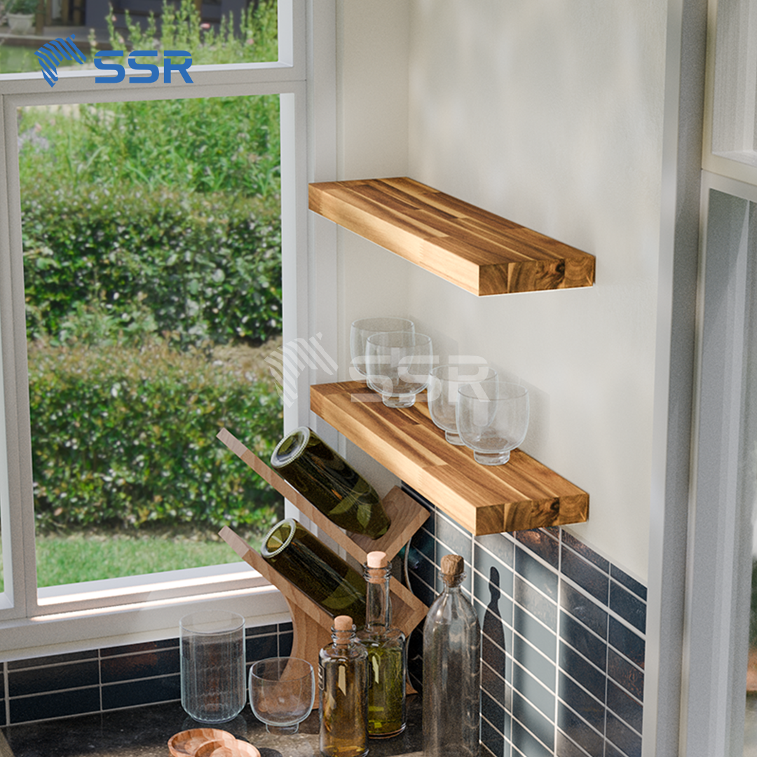 Unfinished Acacia Finger Joint Wall Shelves - Square Edges (3)