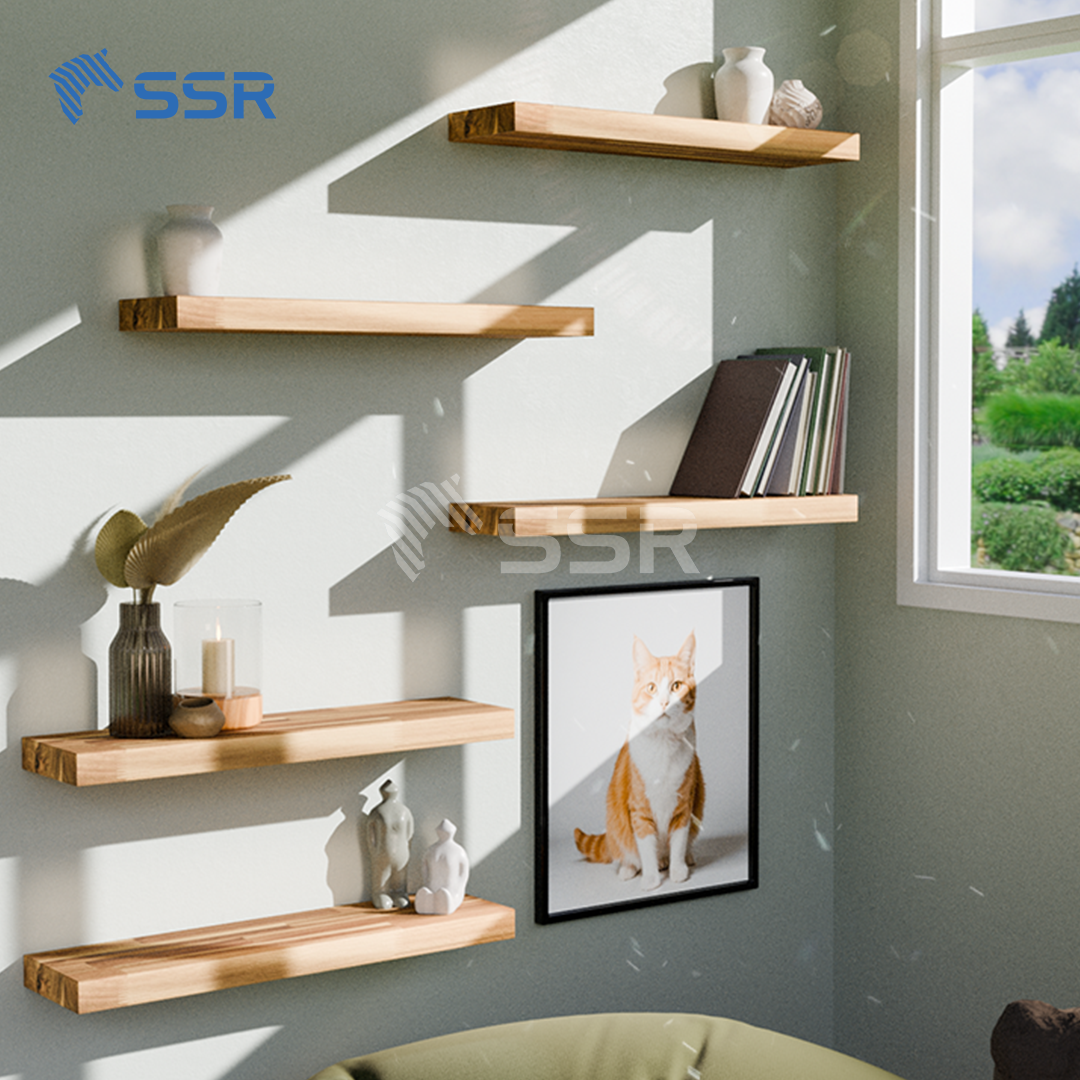 Unfinished Acacia Finger Joint Wall Shelves - Square Edges (6)