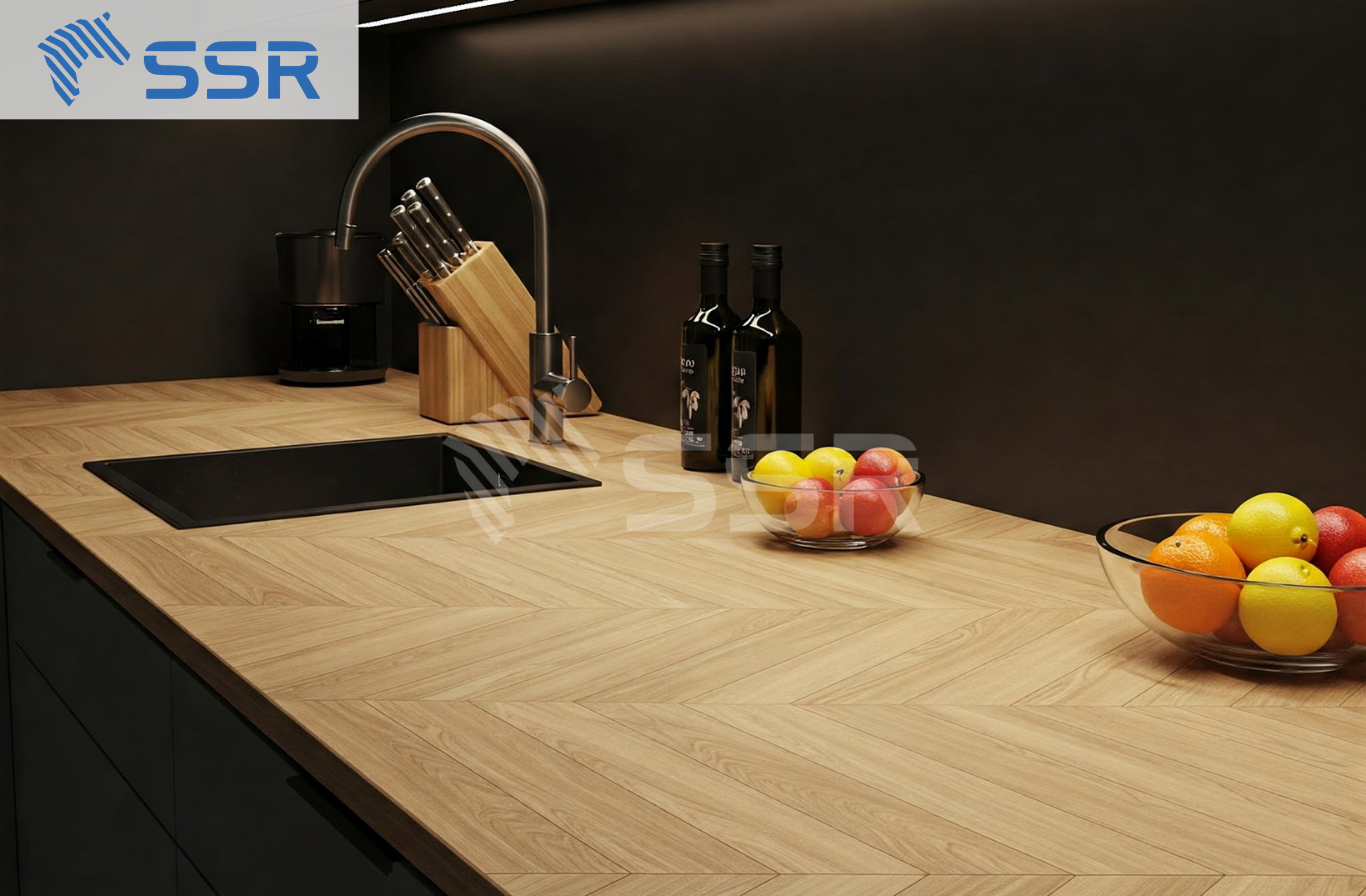 Durable Rubberwood Chevron Countertop For Kitchen Tabletop