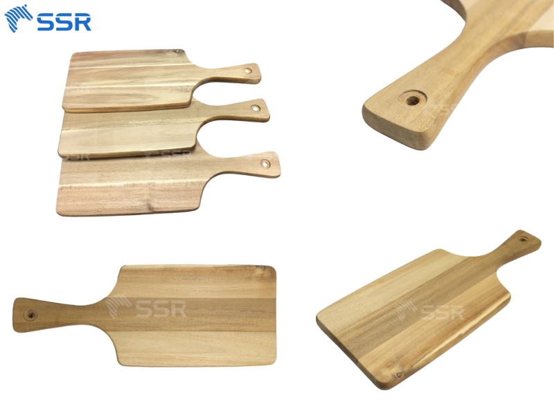acacia wood cutting board with handle